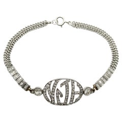 Antique Edwardian Diamond Monogram Bracelet in 10K White Gold
