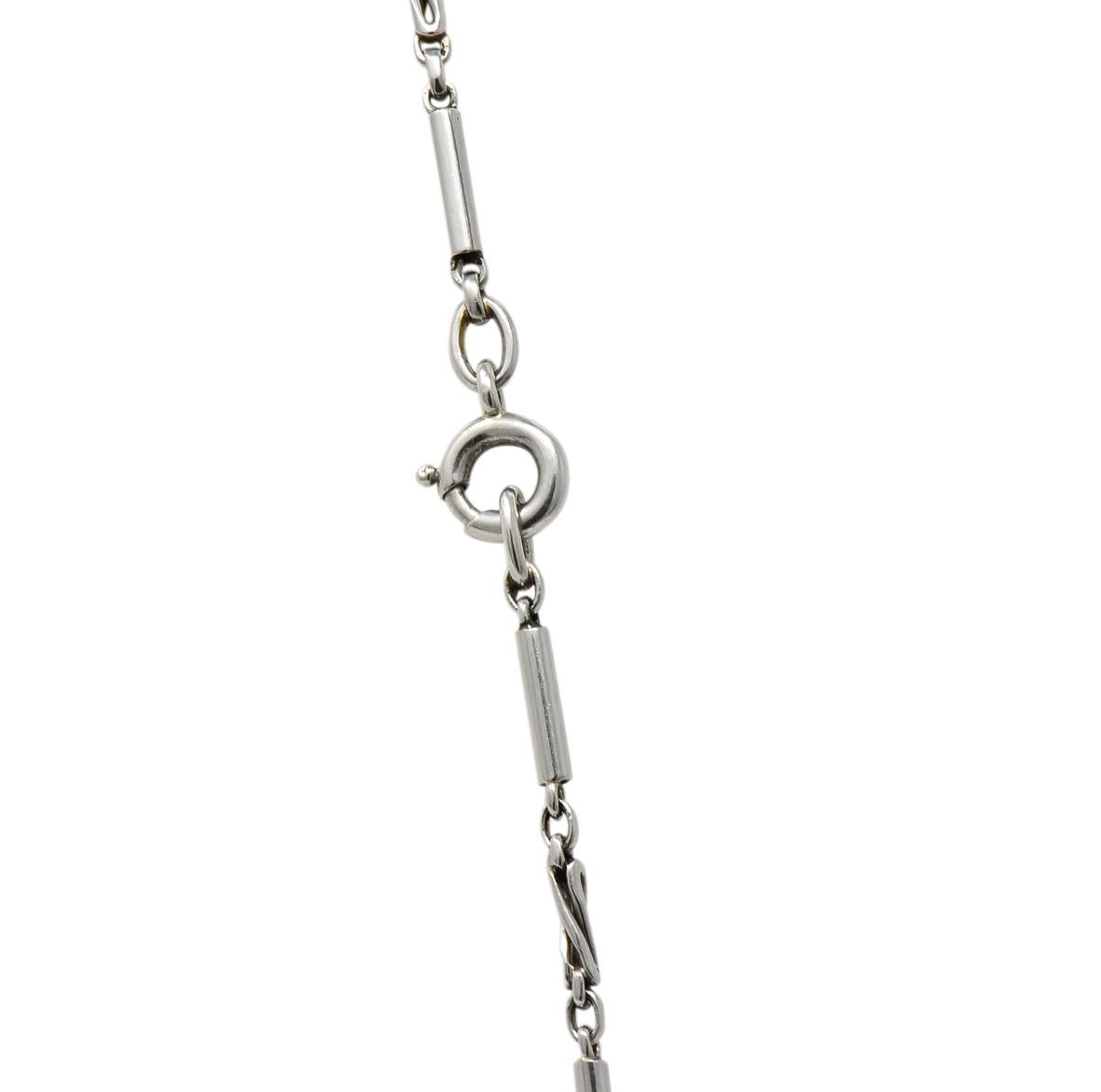 Edwardian Diamond Natural Pearl Onyx Platinum Long Chain Necklace, circa 1910 3