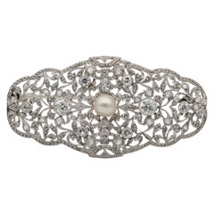 Edwardian Diamond Natural Pearl Platinum Large Statement Brooch