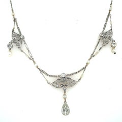 Edwardian Diamond Natural Pearls Necklace in Platinum