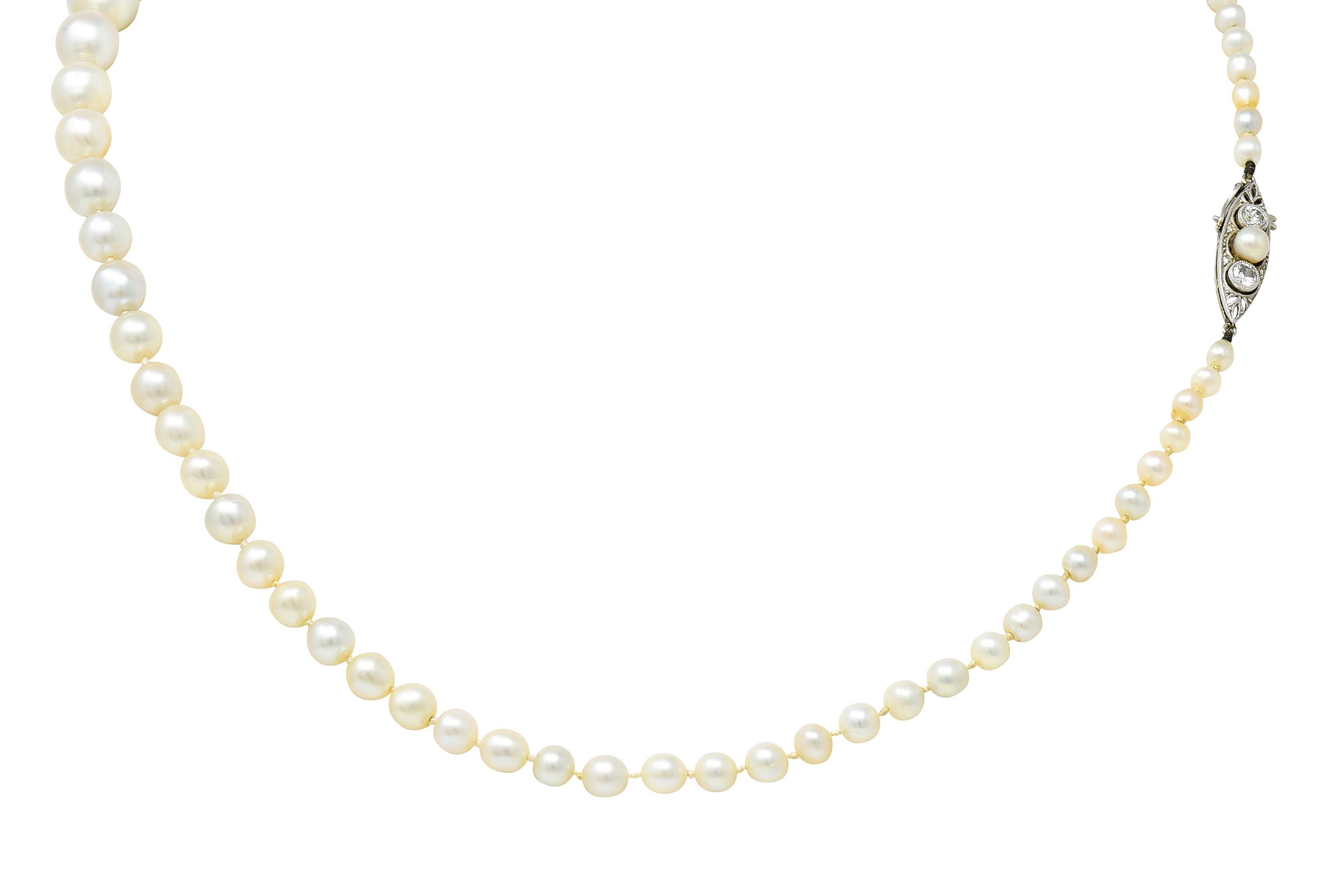 Uncut Edwardian Diamond Natural Saltwater Pearl Platinum-Topped 18 Karat Gold Necklace