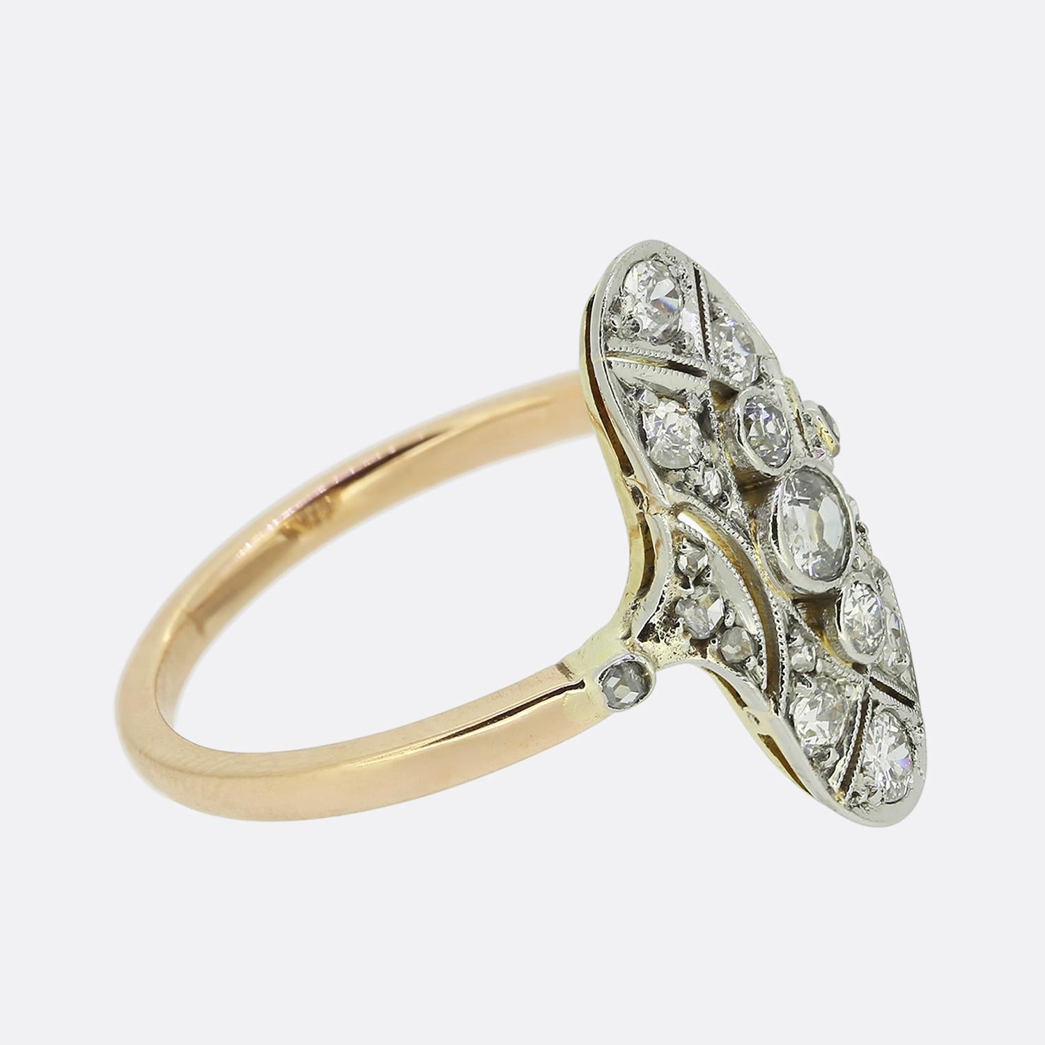 Old European Cut Edwardian Diamond Navette Ring For Sale