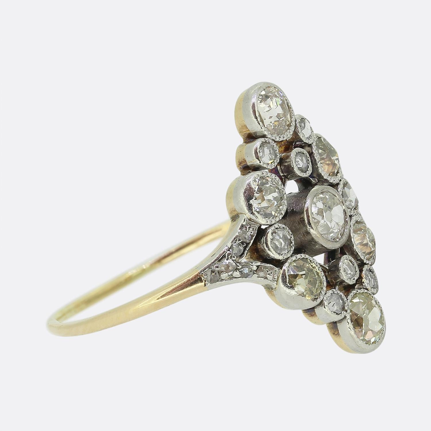 Old Mine Cut Edwardian Diamond Navette Ring For Sale