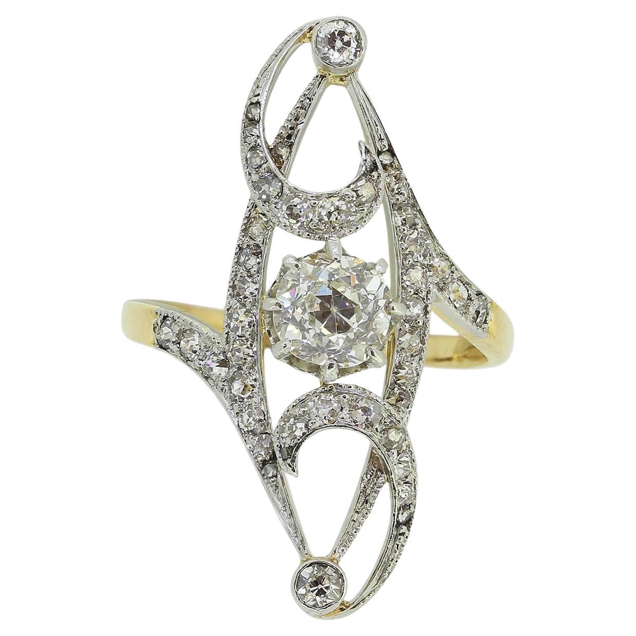 Navette-Ring mit edwardianischem Diamant im Angebot