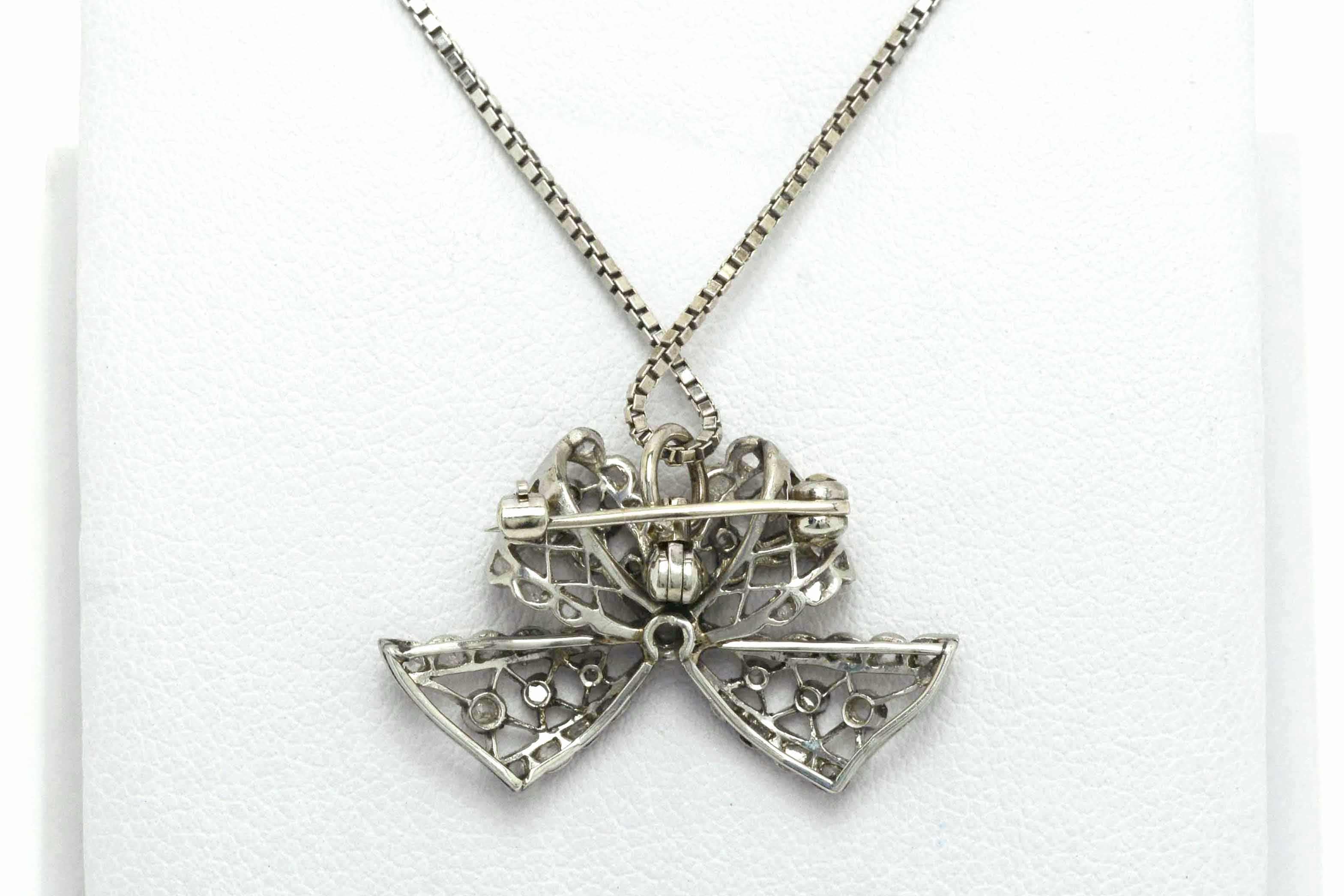 Rose Cut Edwardian Diamond Necklace Bow Pendant Antique Belle Époque Platinum Filigree