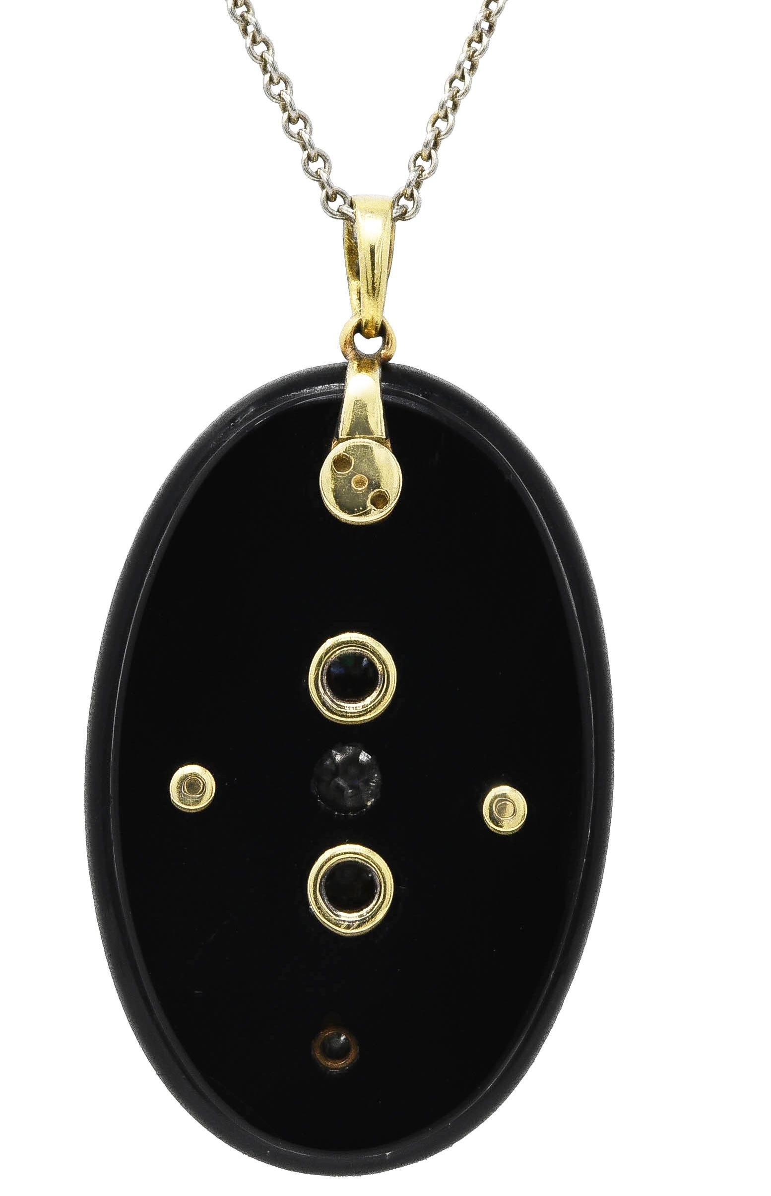 Edwardian Diamond Onyx Platinum-Topped 18 Karat Yellow Gold Antique Necklace 2
