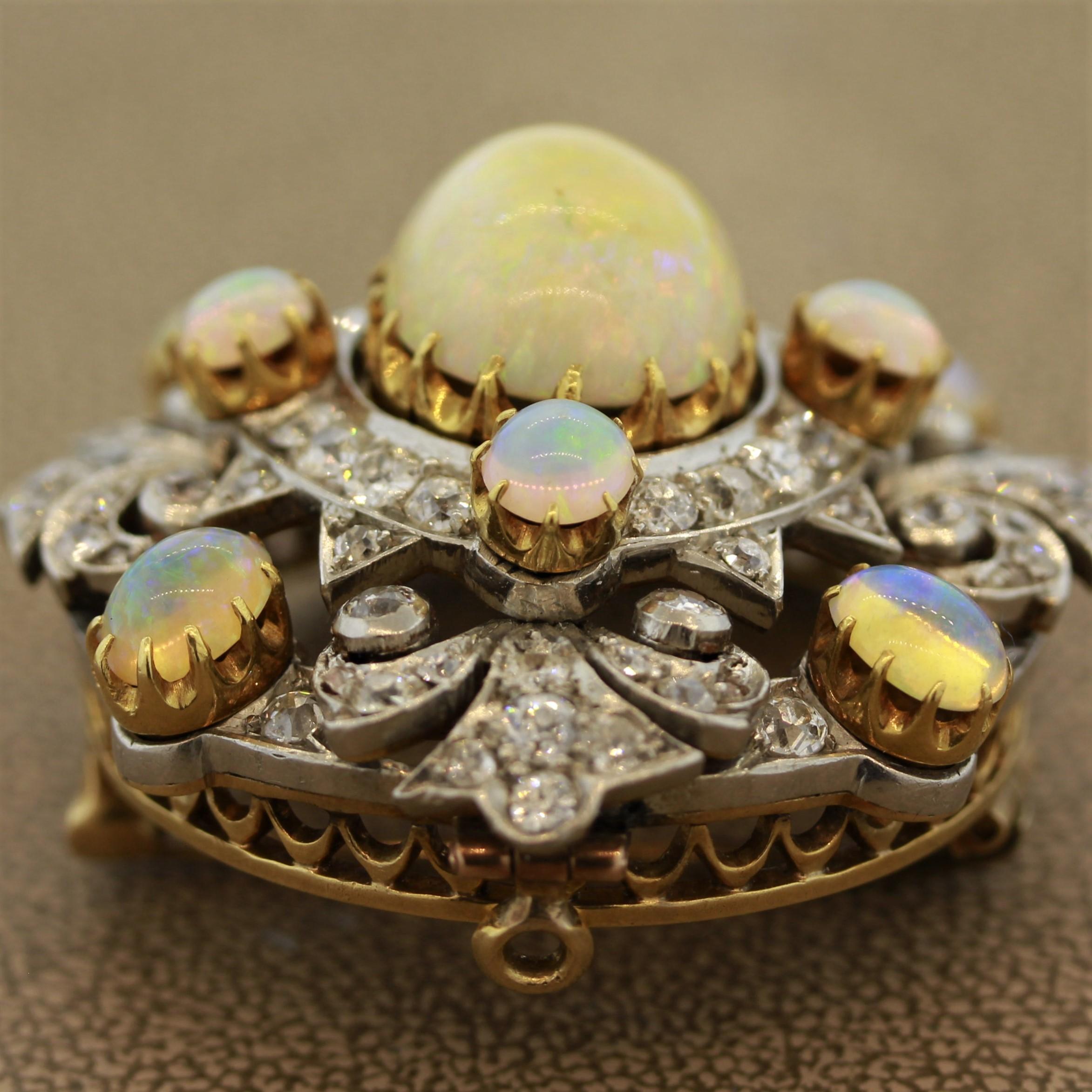 Women's Edwardian Diamond Opal Pendant-Brooch