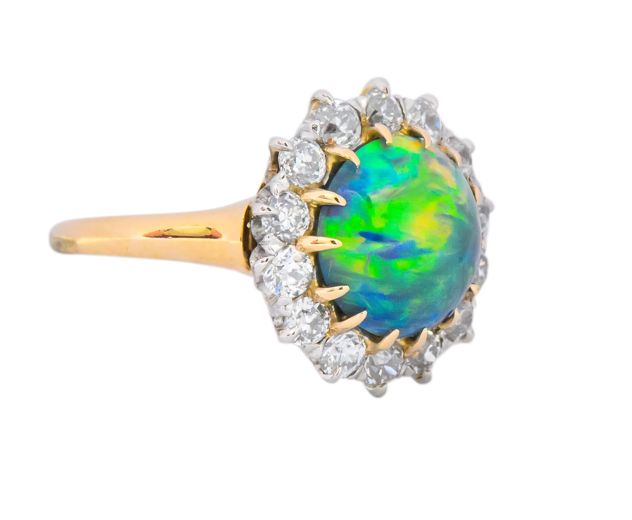 Edwardian Diamond Opal Platinum 18 Karat Gold Ring GIA In Excellent Condition In Philadelphia, PA