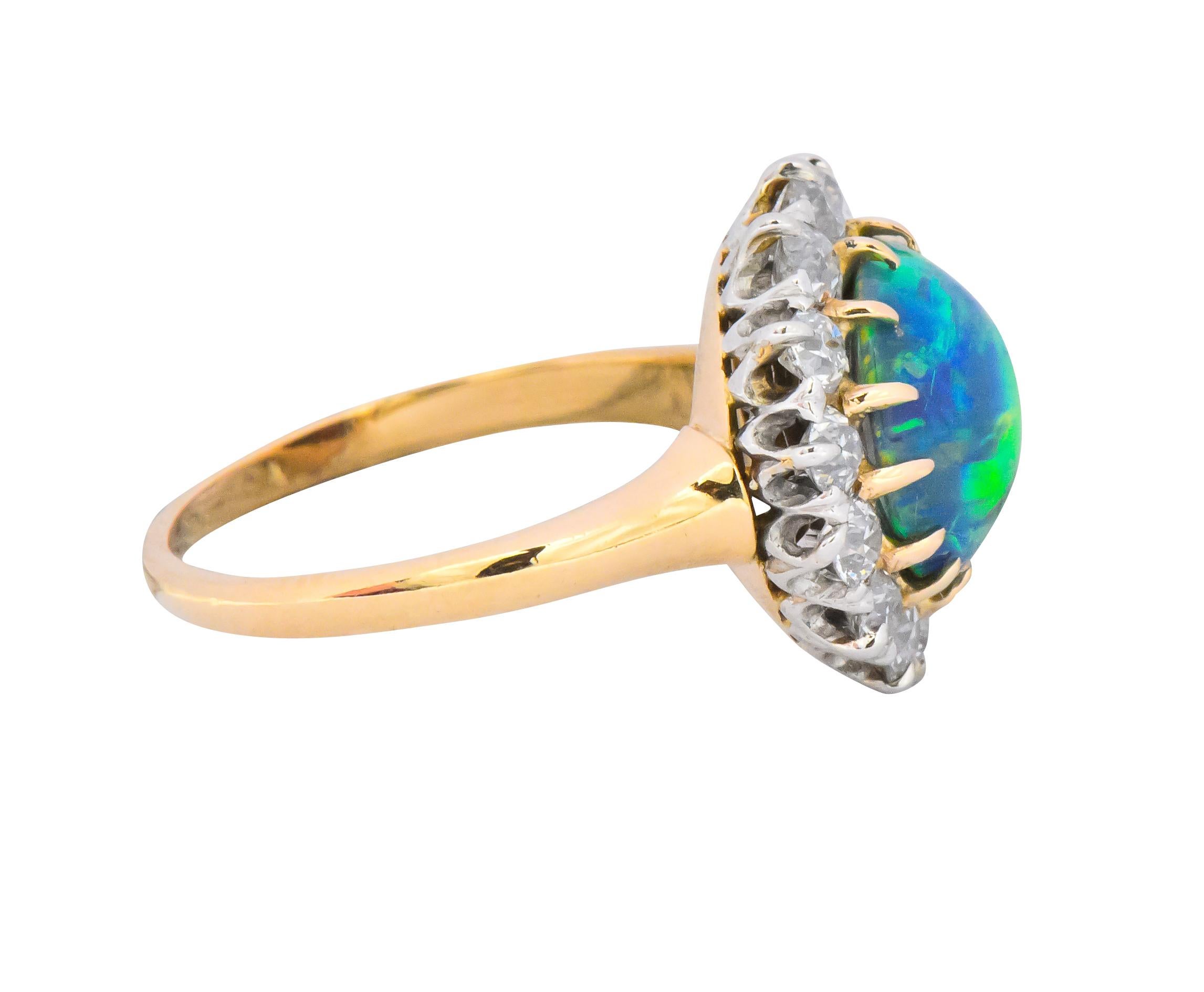 Women's or Men's Edwardian Diamond Opal Platinum 18 Karat Gold Ring GIA