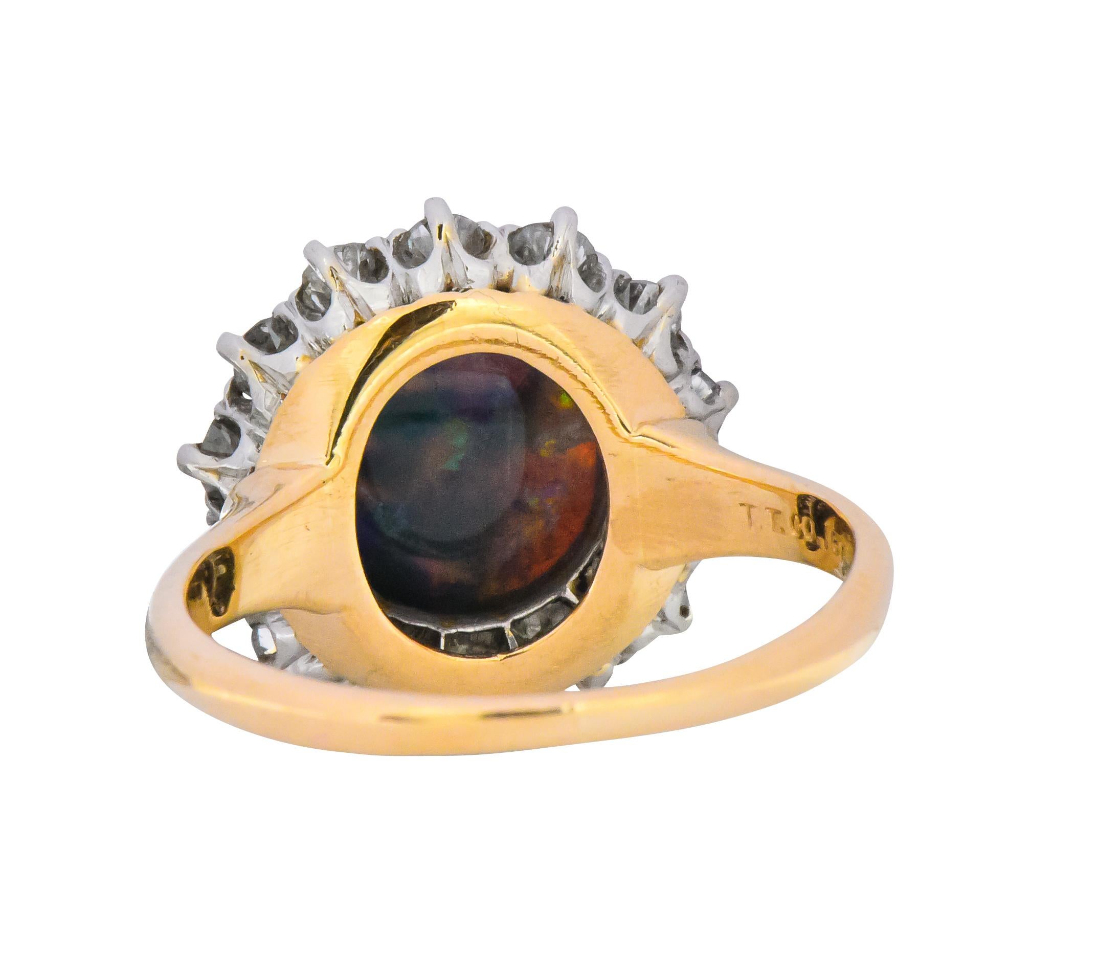 Edwardian Diamond Opal Platinum 18 Karat Gold Ring GIA 1