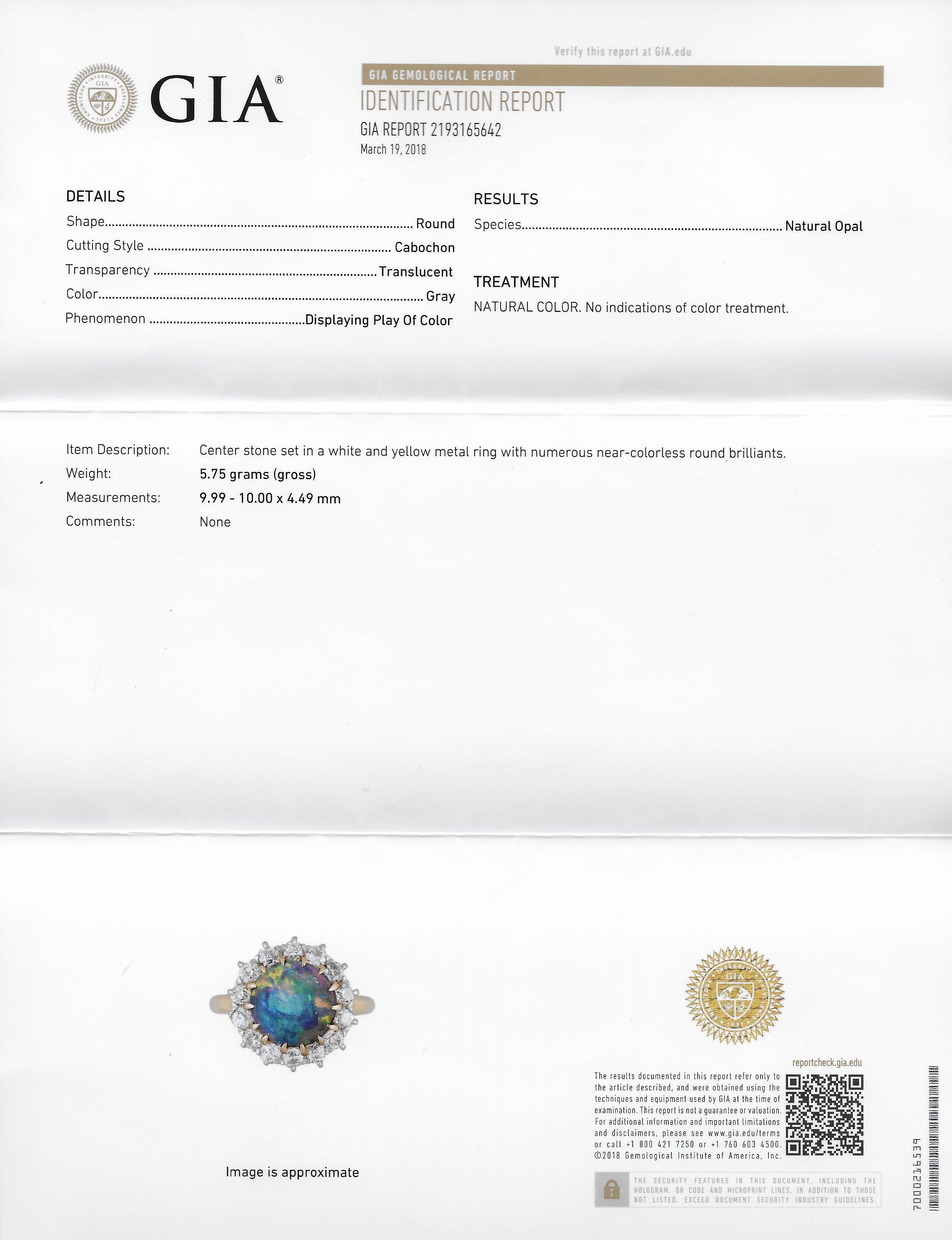 Edwardian Diamond Opal Platinum 18 Karat Gold Ring GIA 5