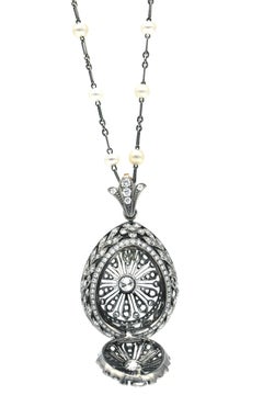 Edwardian Diamond Open Egg Pendant Locket Necklace, Chavana Collection