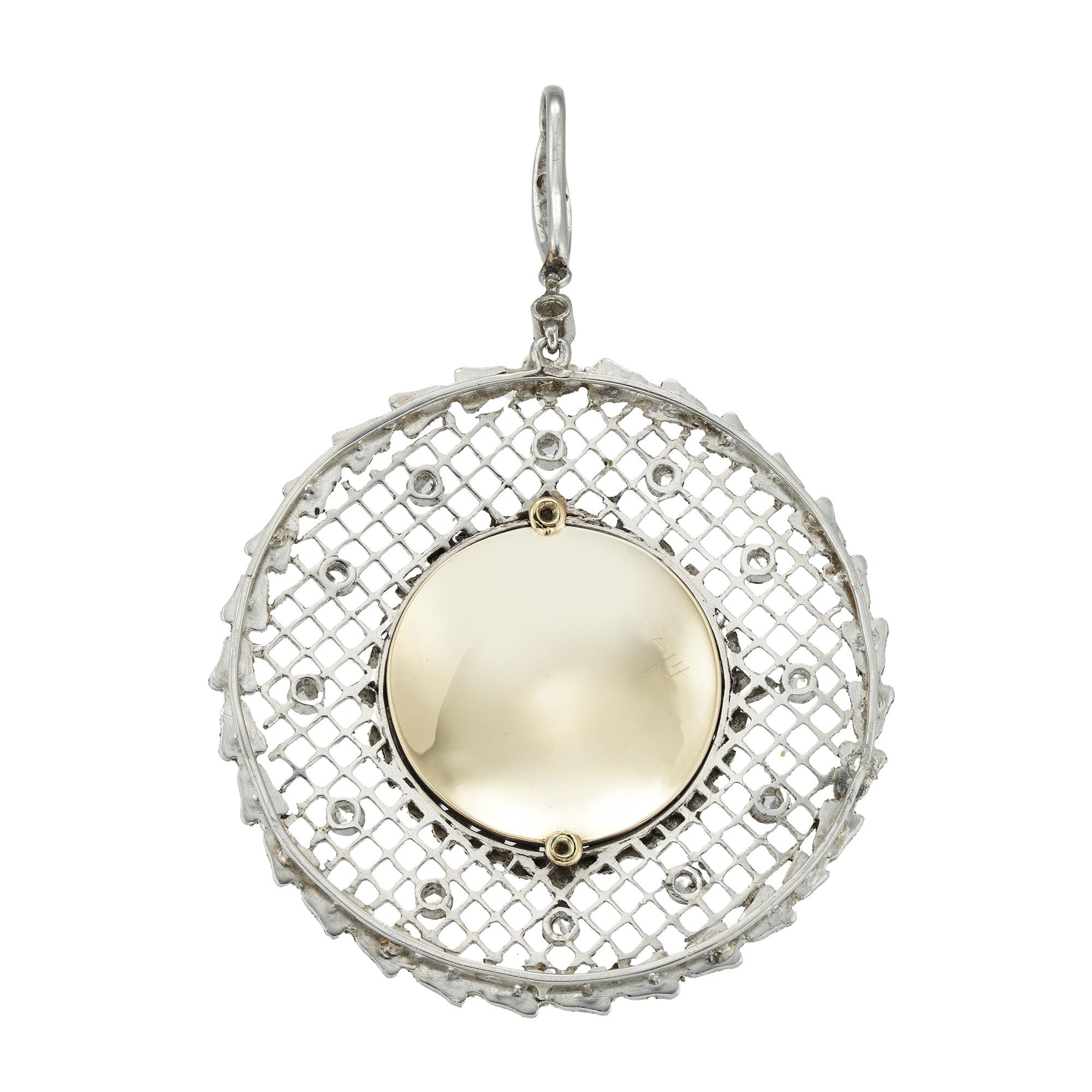 Brilliant Cut Edwardian Diamond, Pearl and Enamel Pendant For Sale
