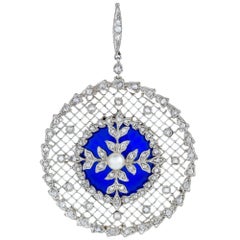 Edwardian Diamond, Pearl and Enamel Pendant