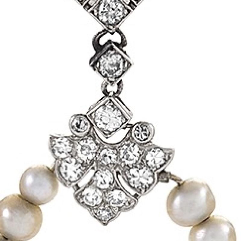Women's Edwardian Diamond Pearl and Platinum Ear Pendants