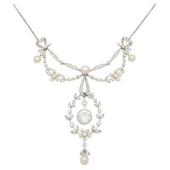Edwardian Diamond, Pearl and Platinum Garland Necklace circa 1910
