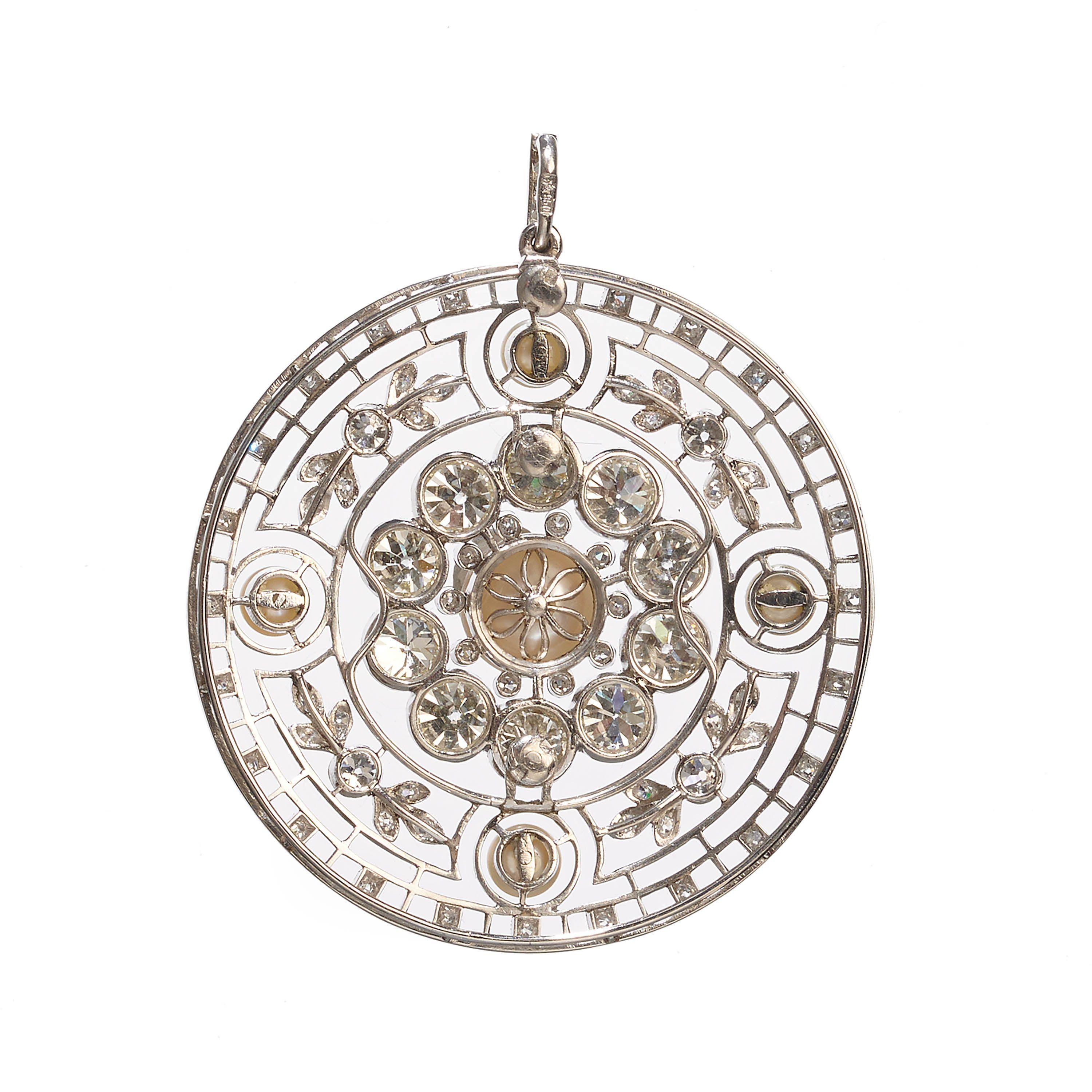Edwardian Diamond Pearl and Platinum Pendant, circa 1910 In Good Condition In London, GB