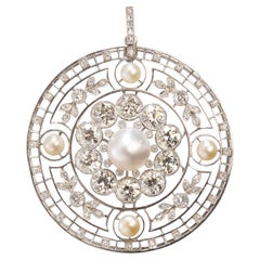 Edwardian Diamond Pearl and Platinum Pendant, circa 1910