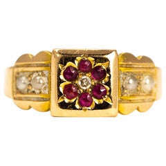 Edwardian Diamond, Pearl and Ruby 15 Carat Gold Band Ring