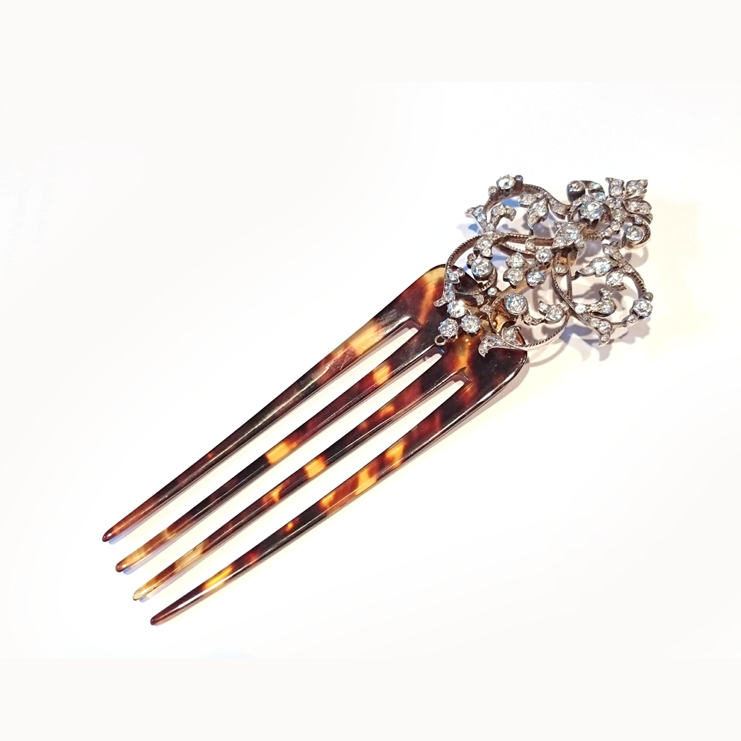 Edwardian Diamond Pearl Brooch Pendant with Hair Comb In Good Condition In London, GB