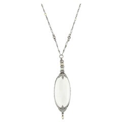 Antique Edwardian Diamond Pearl Chain and Rock Crystal Pendant Necklace
