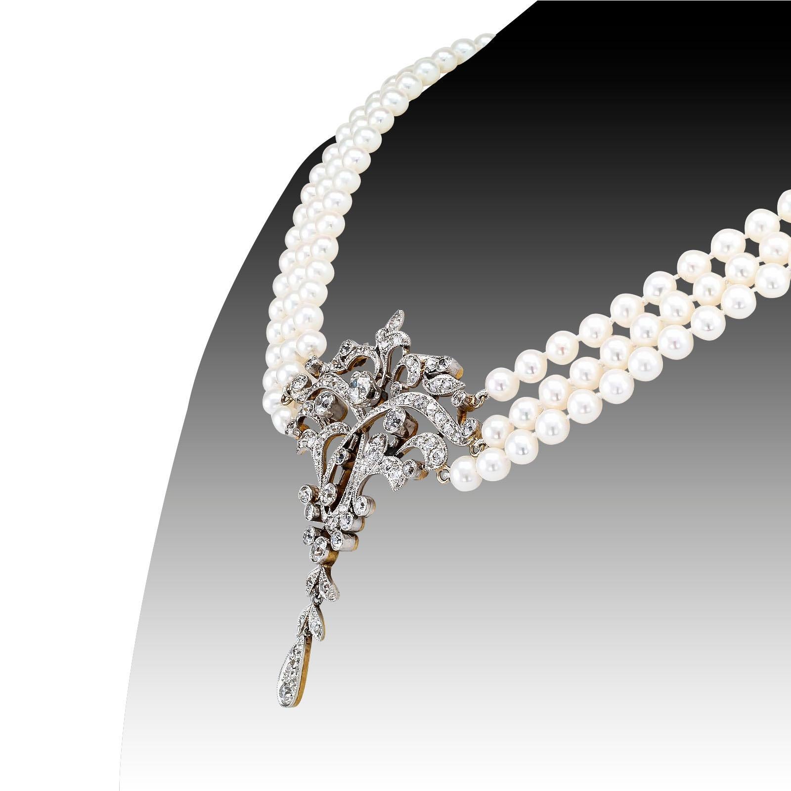 Edwardian Diamond Pearl Gold Platinum Necklace In Good Condition In Los Angeles, CA
