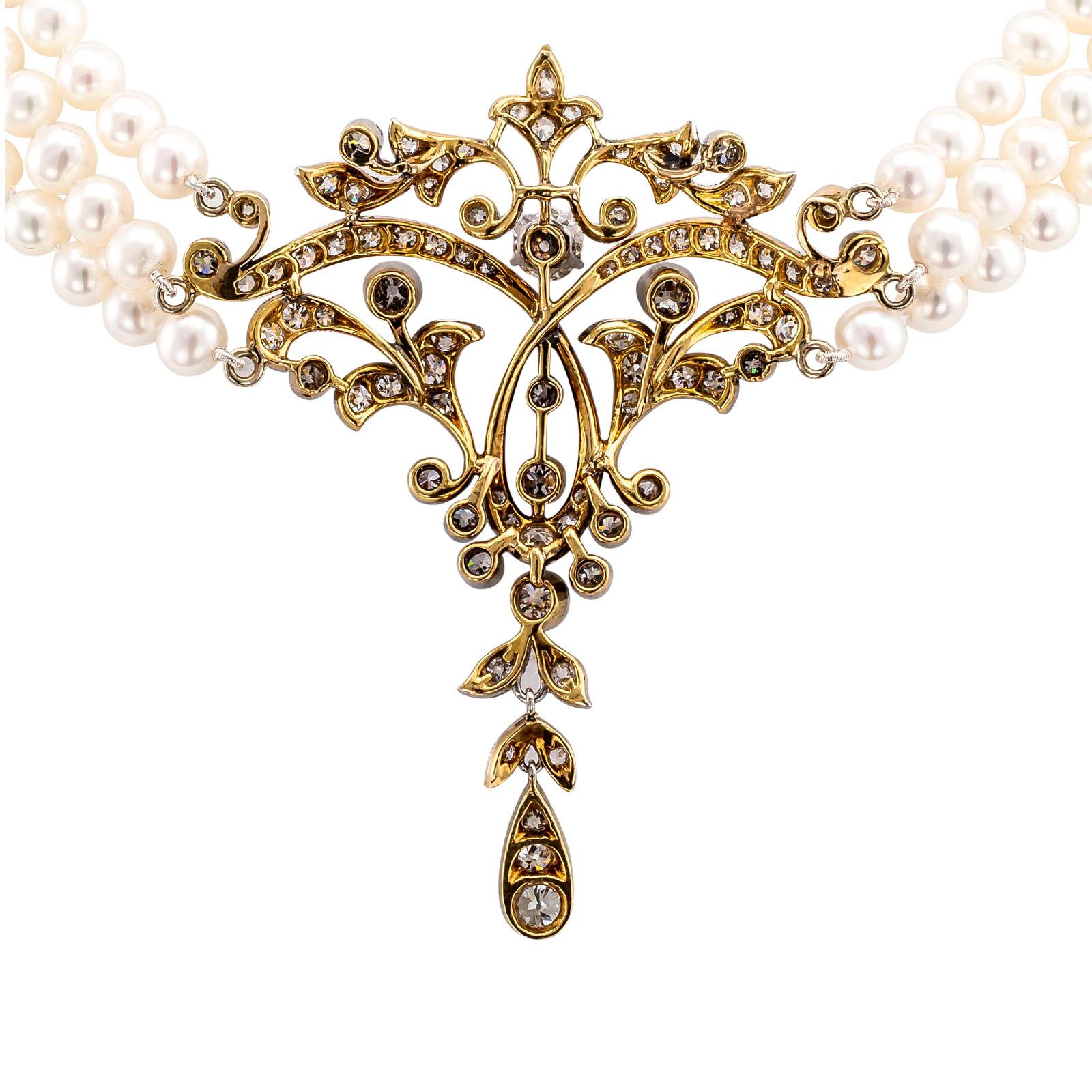 Edwardian Diamond Pearl Gold Platinum Necklace 2