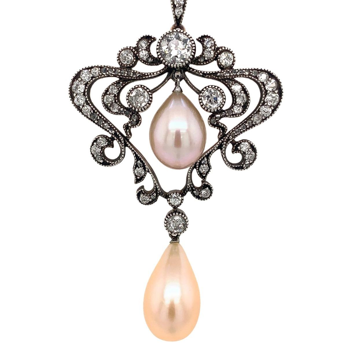 Ciondolo edoardiano con diamante e perla In condizioni ottime in vendita a New York, NY