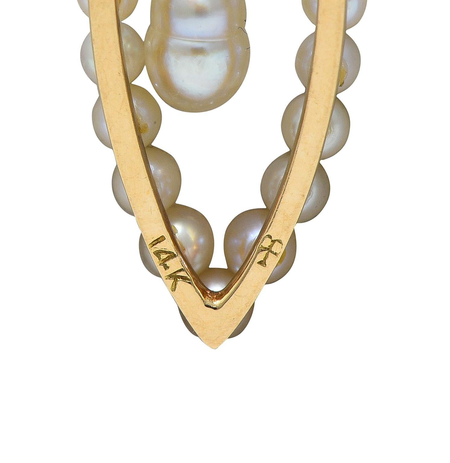 Edwardian Diamond Pearl Platinum 14 Karat Yellow Gold Antique Pendant Necklace en vente 1
