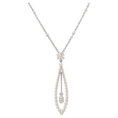 Edwardian Diamant Perle Platin 14 Karat Gelbgold Antiker Anhänger Halskette