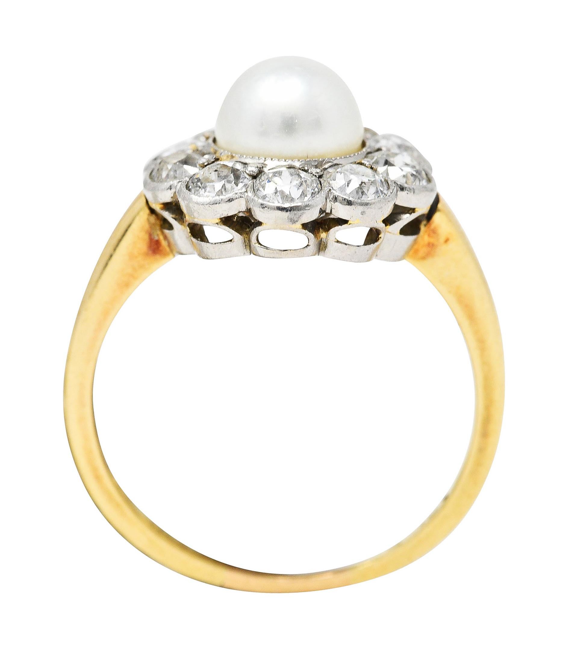 Edwardian Diamond Pearl Platinum 14 Karat Yellow Gold Cluster Antique Ring 1