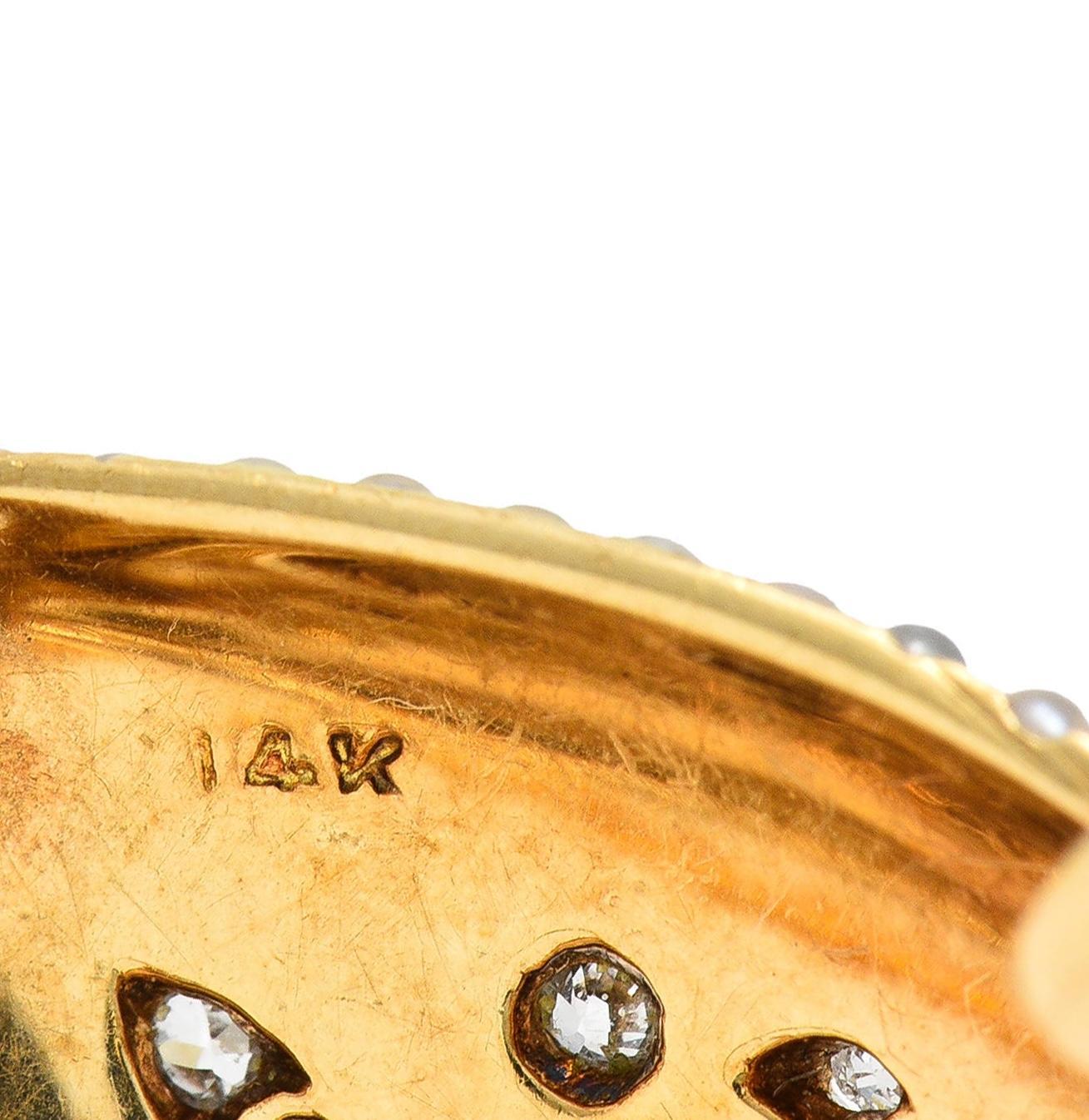 Antike Edwardianische Diamant-Perlen-Platin-Brosche 14K Gelbgold Herz-Anhänger im Angebot 3