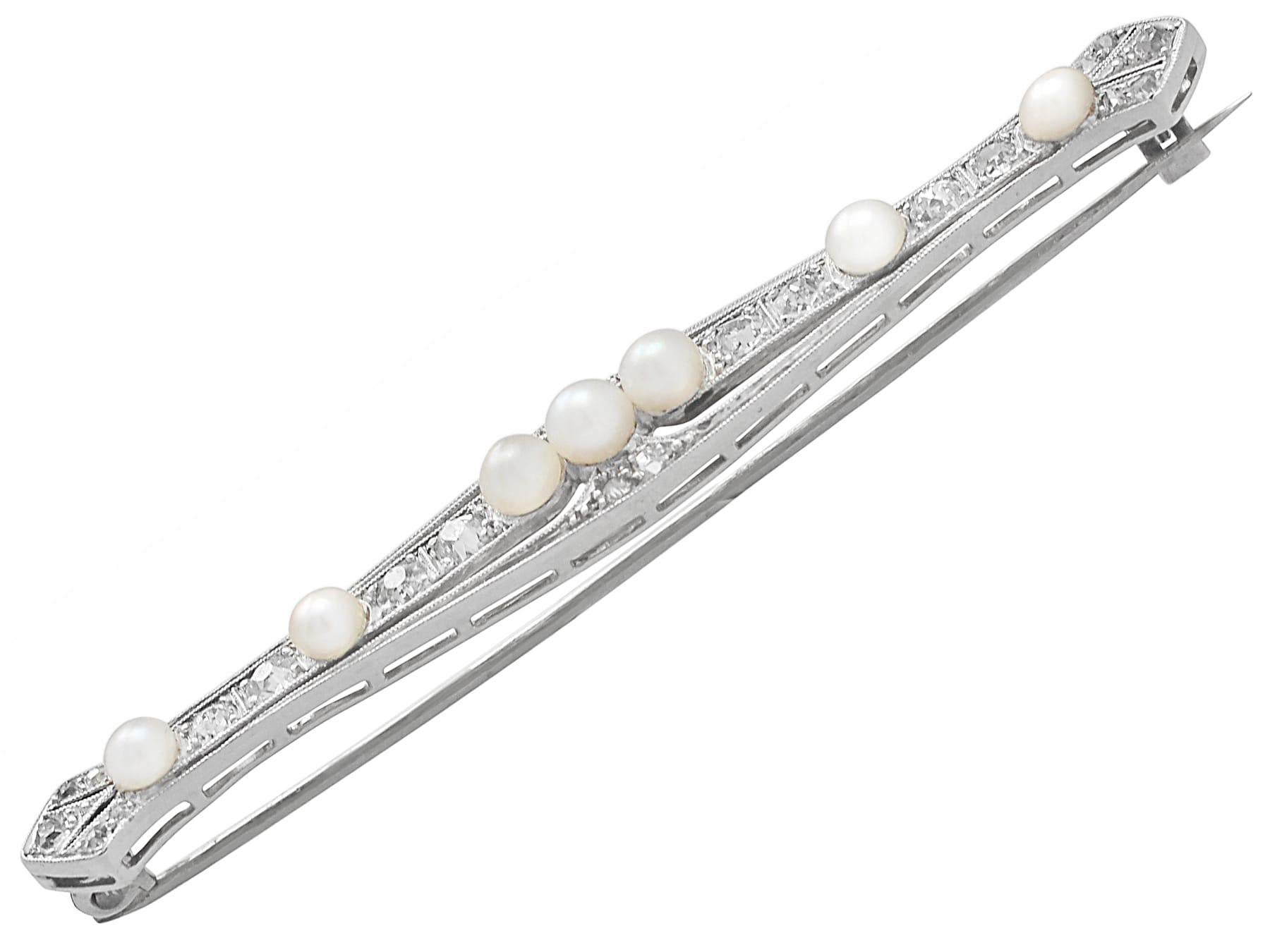 Women's or Men's Edwardian Diamond Pearl Platinum Brooch For Sale