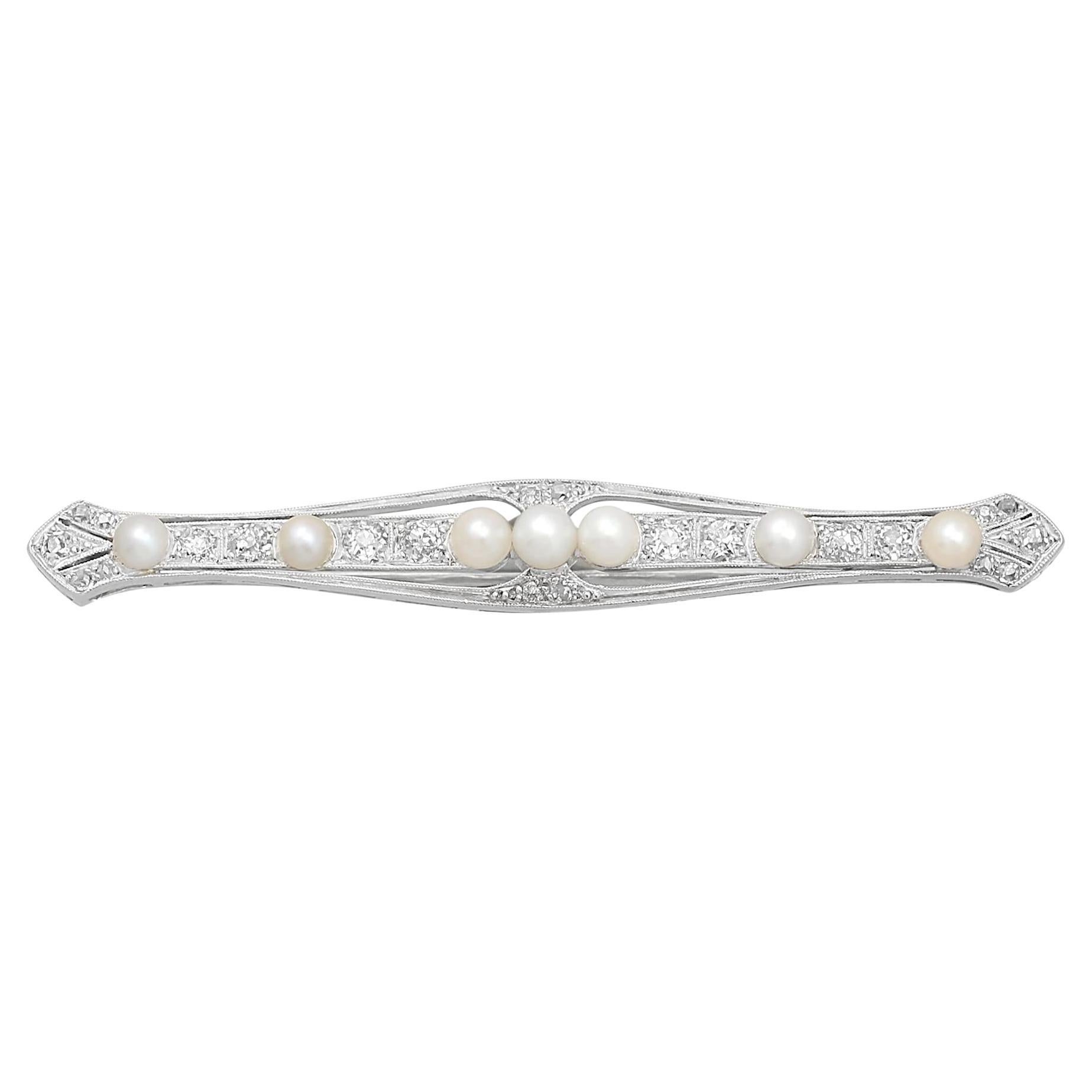 Edwardian Diamond Pearl Platinum Brooch For Sale