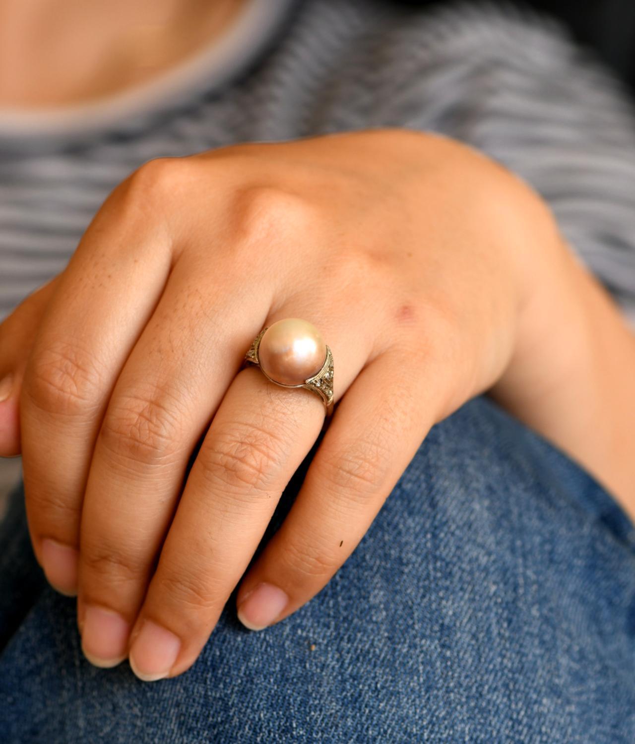 Rose Cut Edwardian Diamond Pearl Platinum Ring