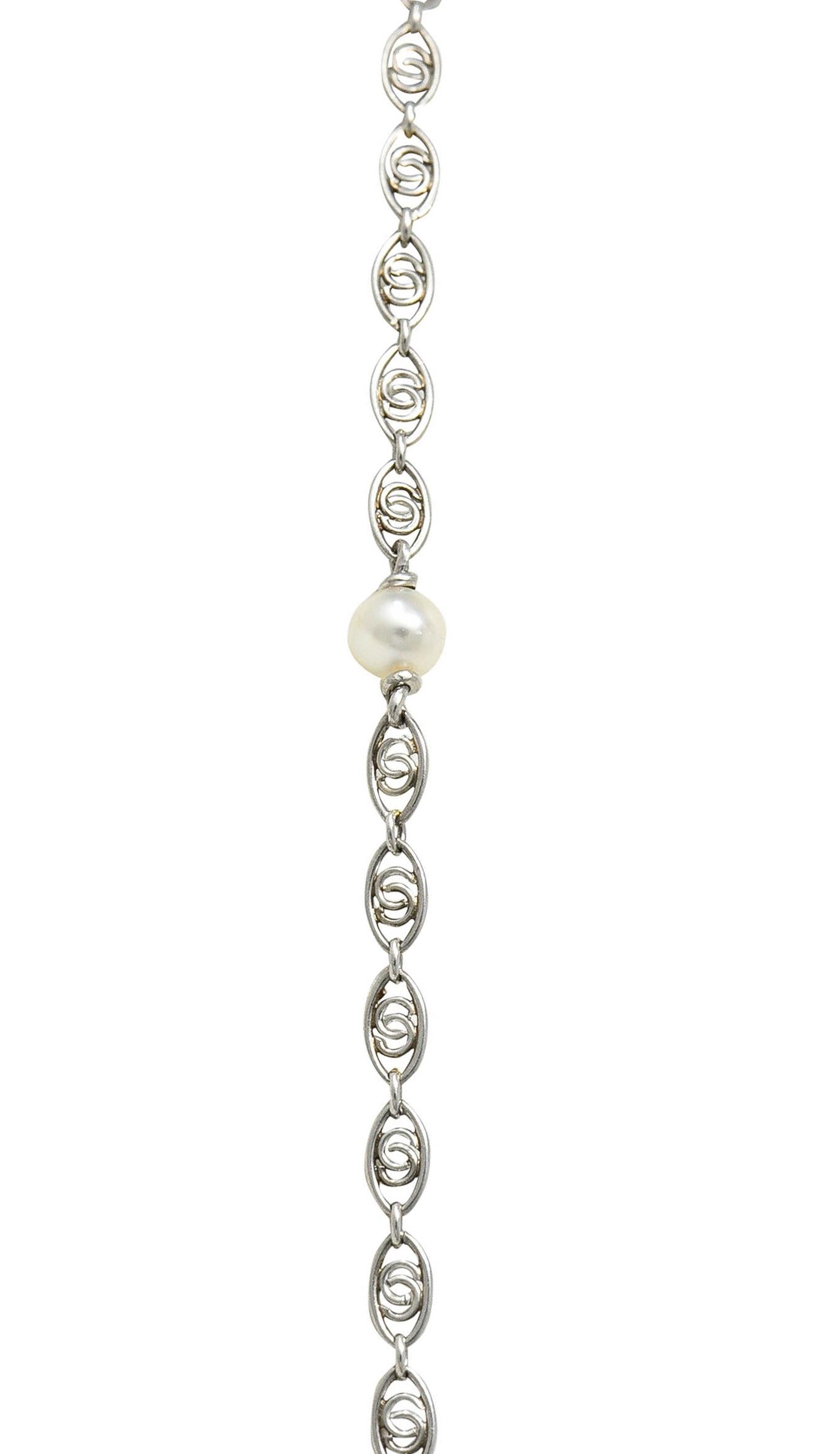 Edwardian Diamond Pearl Platinum-Topped 18 Karat Gold Cross Pendant Necklace 3