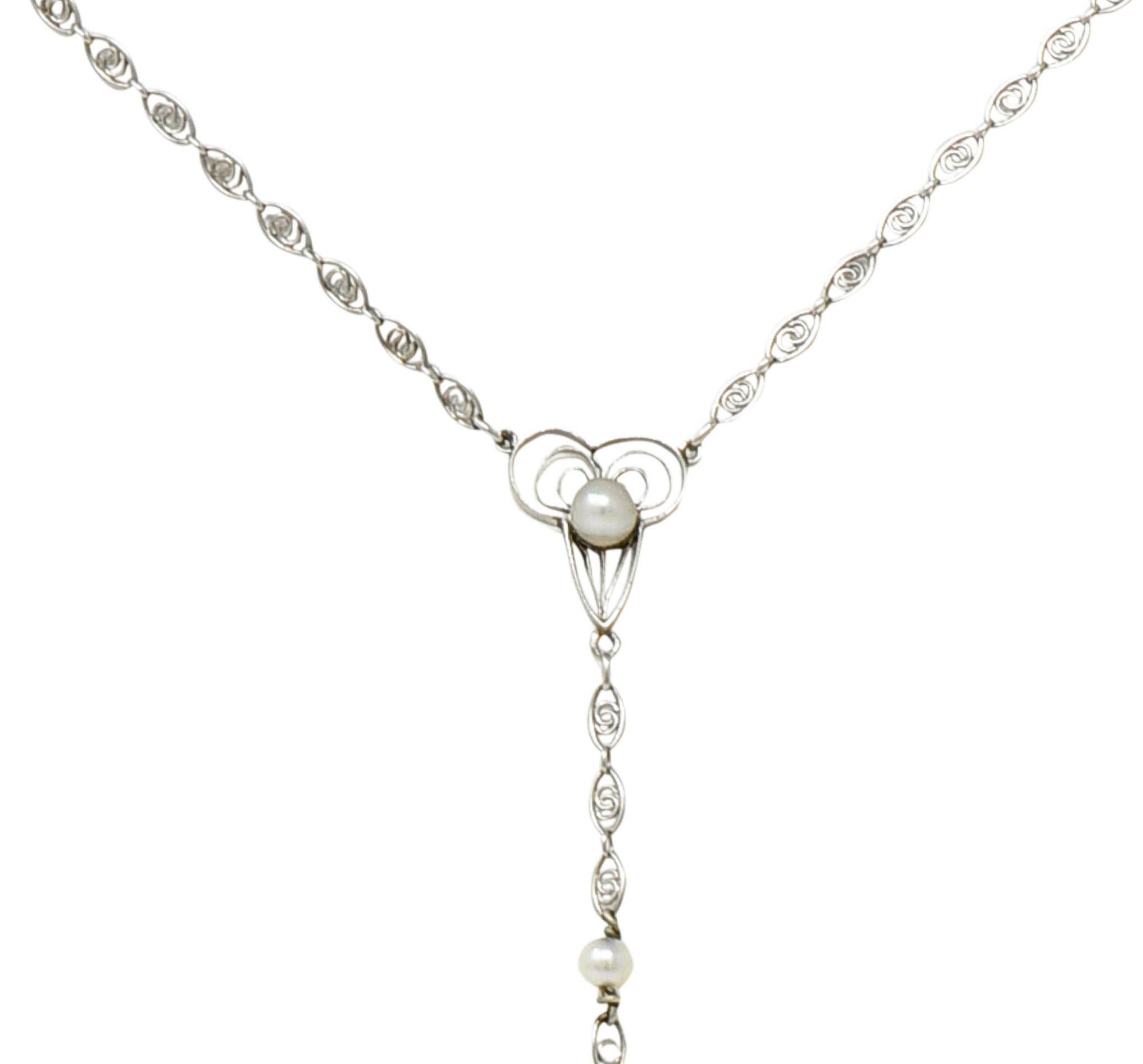 Edwardian Diamond Pearl Platinum-Topped 18 Karat Gold Cross Pendant Necklace 4