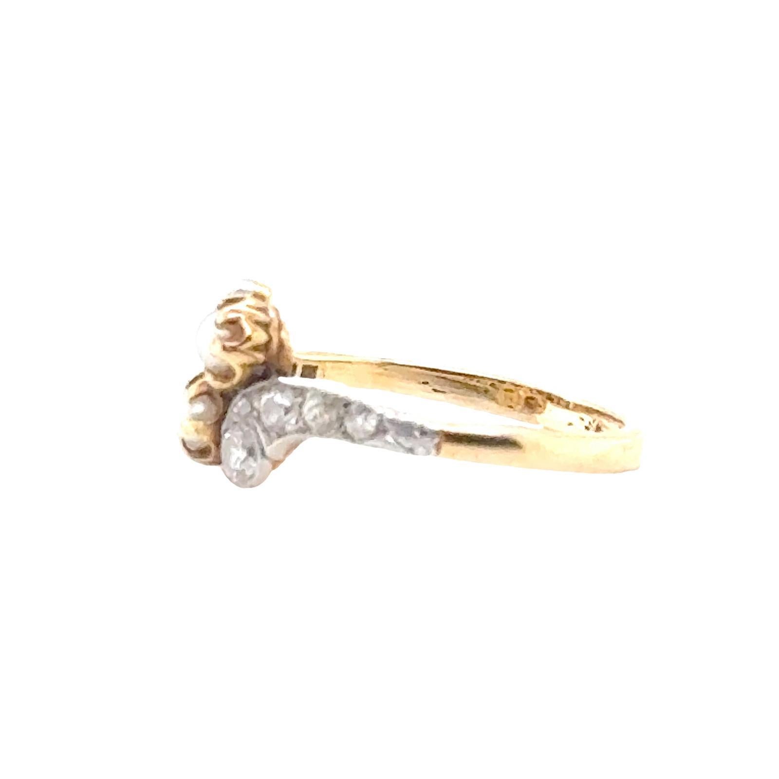 Edwardian Diamond Pearl Platinum Yellow Gold Vintage Cocktail Ring For Sale 2