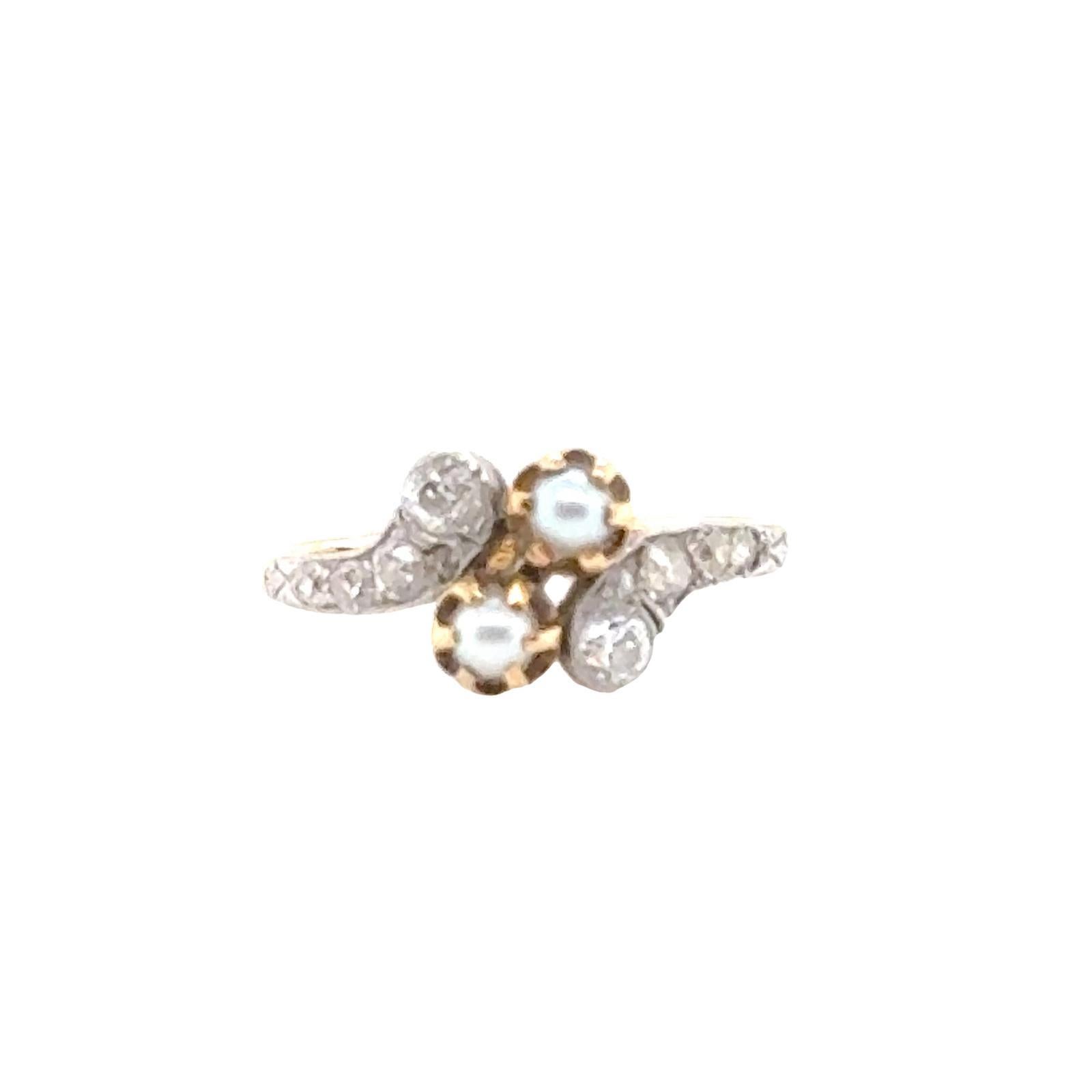 Edwardian Diamond Pearl Platinum Yellow Gold Vintage Cocktail Ring For Sale 3
