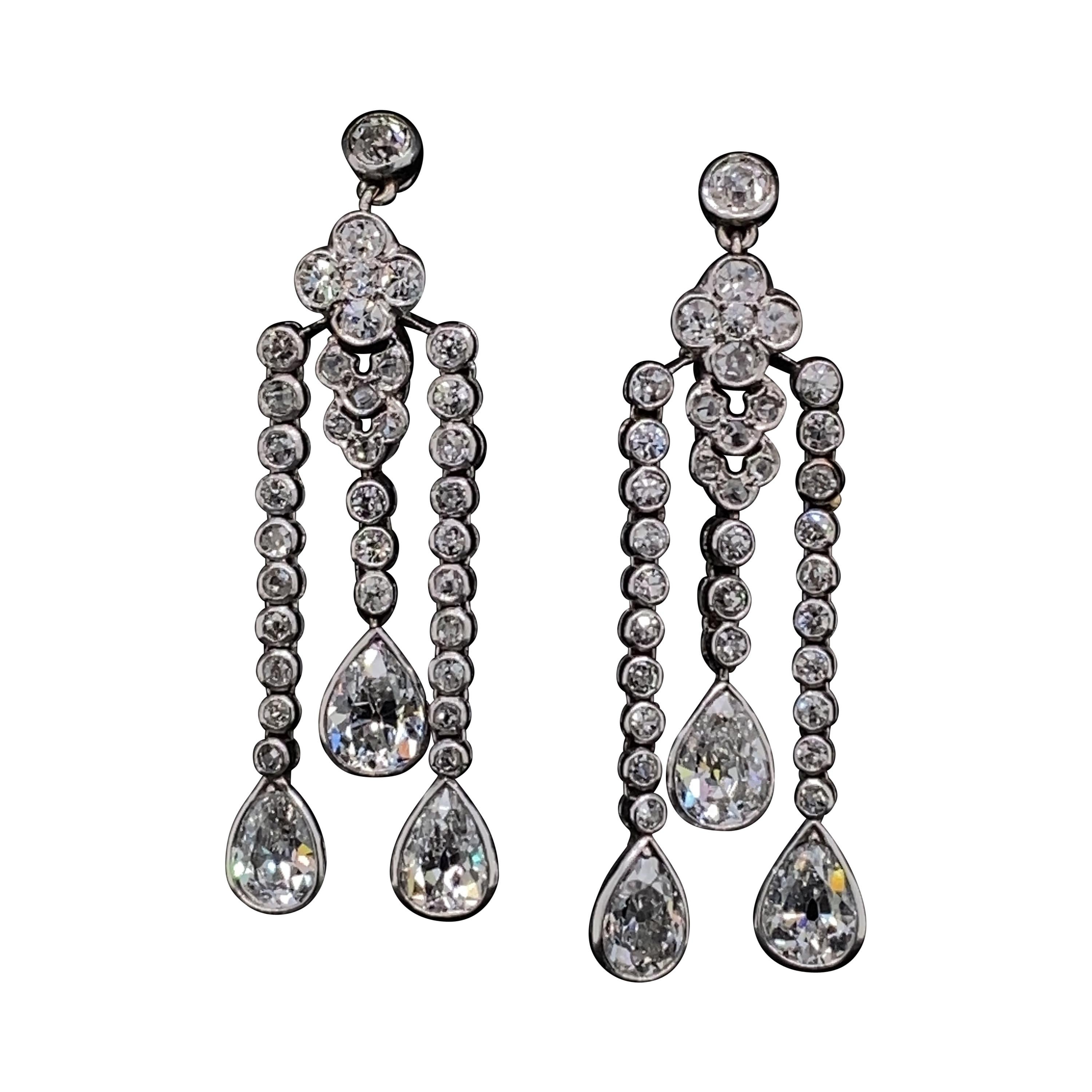 Edwardian Diamond Pendant Drop Earrings in Platinum