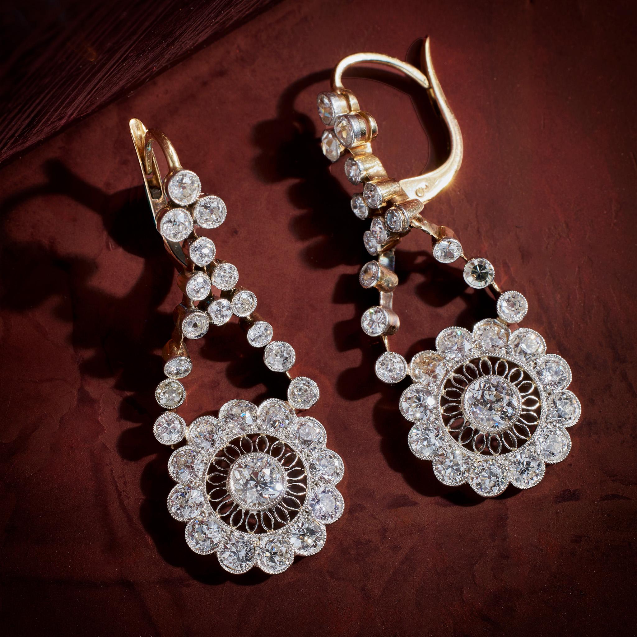 Women's or Men's Edwardian Diamond Pendant Earrings For Sale