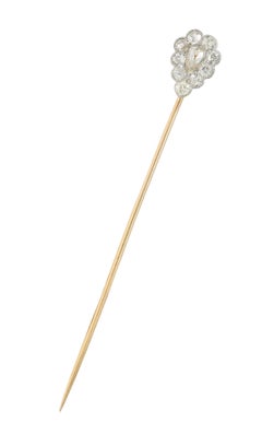 Edwardian Diamond Platinum 14 Karat Yellow Gold Antique Pear Stickpin