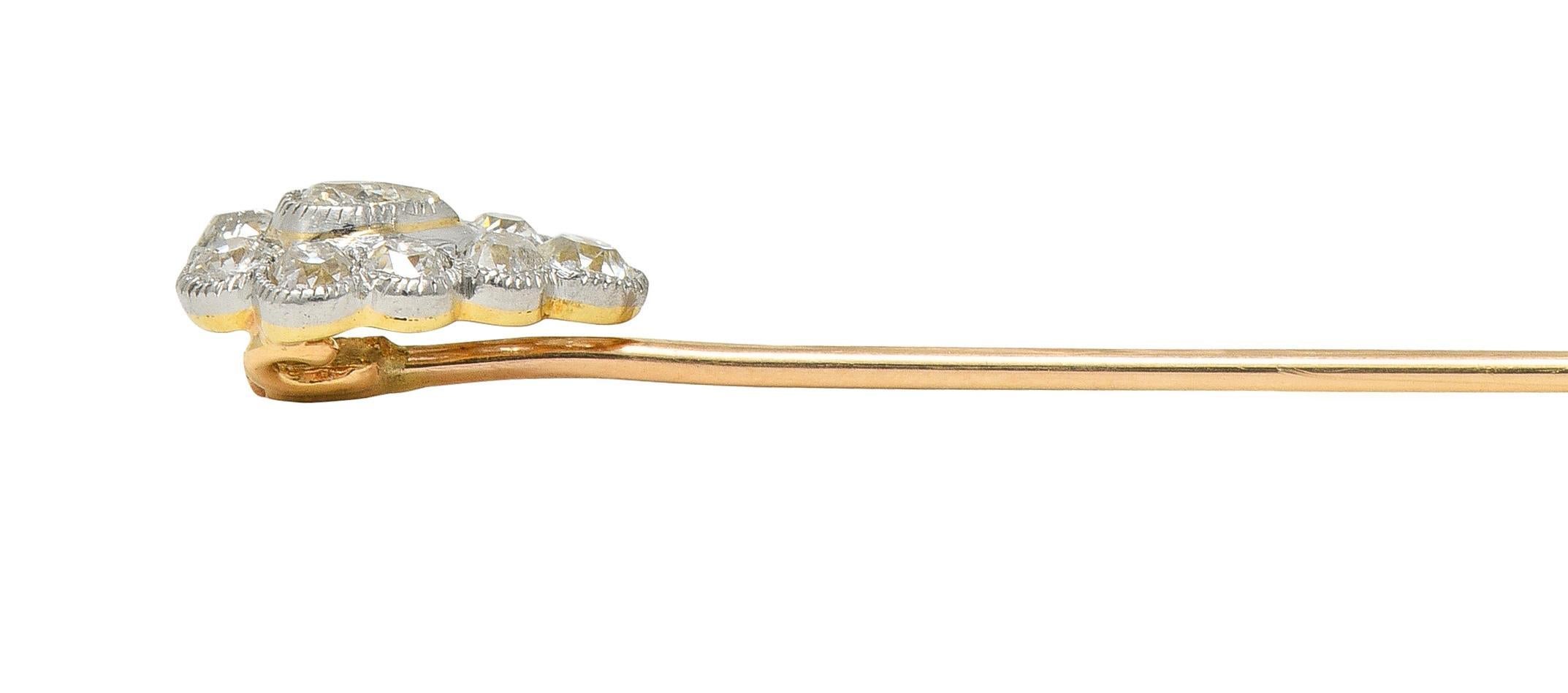Antike birnenförmige Stickpin, Edwardian, Diamant Platin 14 Karat Gelbgold im Zustand „Hervorragend“ im Angebot in Philadelphia, PA