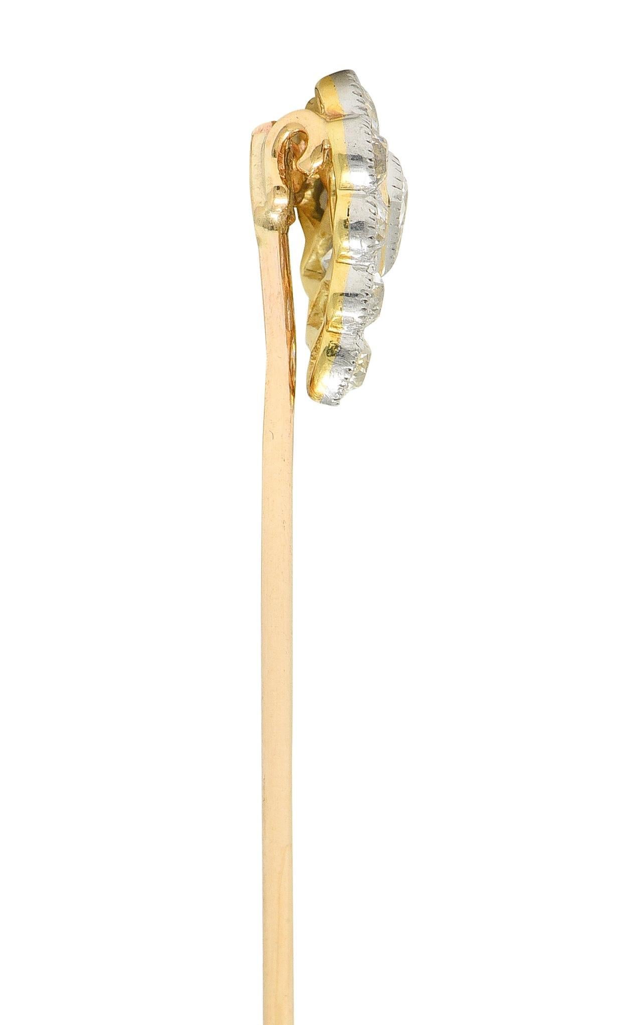 Antike birnenförmige Stickpin, Edwardian, Diamant Platin 14 Karat Gelbgold für Damen oder Herren im Angebot