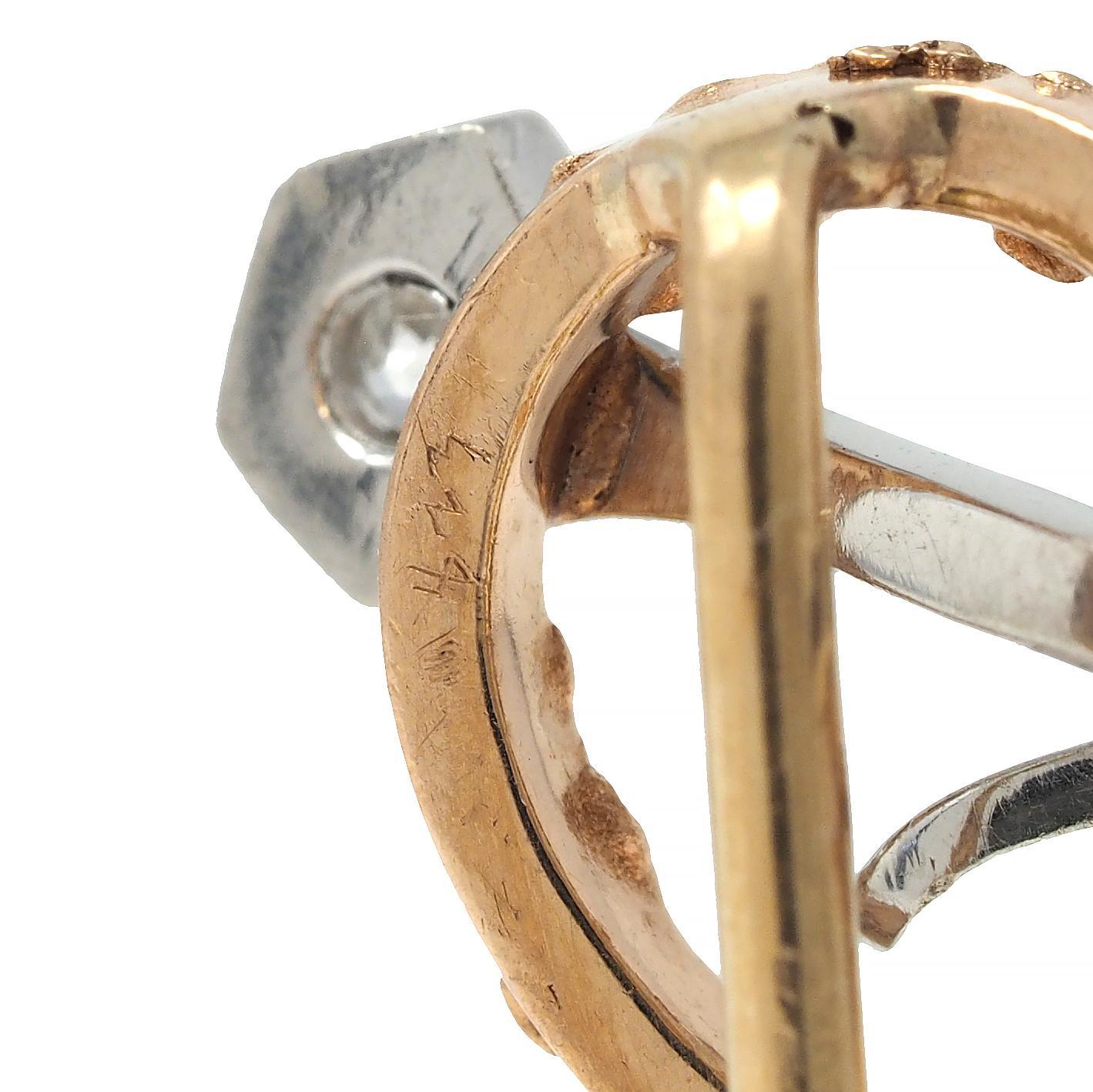 Edwardian Diamond Platinum 18 Karat Gold Antique Horseshoe Stake Stickpin For Sale 1