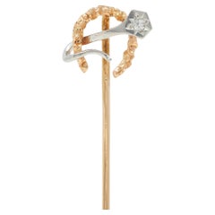 Epingle à piquet Edwardian Diamond Platinum 18 Karat Gold Antique Horseshoe Stake Stickpin