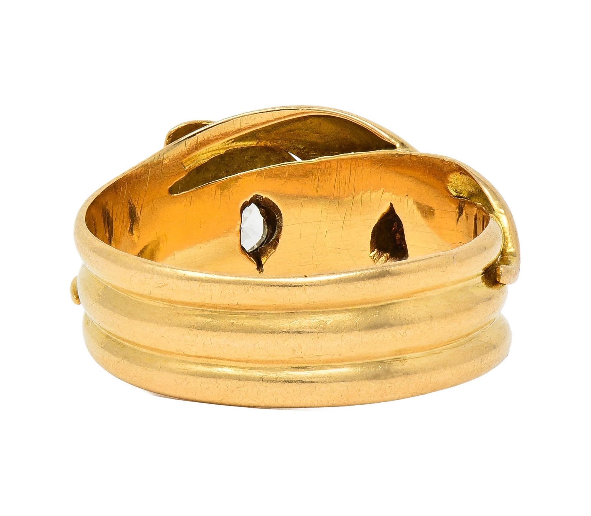 Taille ronde Bague unisexe édouardienne en or jaune 18 carats et platine avec serpent ancien en vente