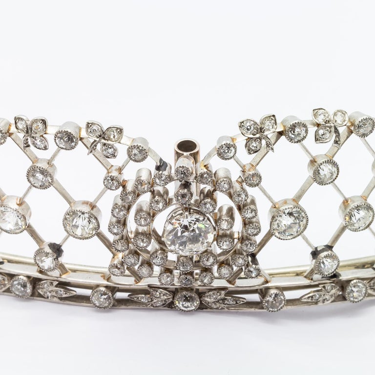 Edwardian Diamond Platinum Lattice Tiara, Circa 1905 For Sale at