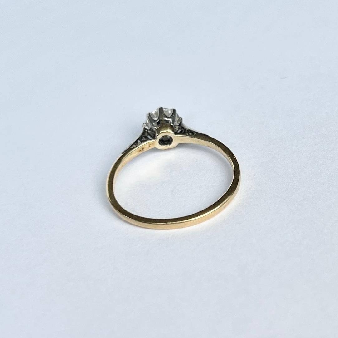 Women's Edwardian Diamond Platinum and 18 Carat Yellow Gold Solitaire Ring For Sale