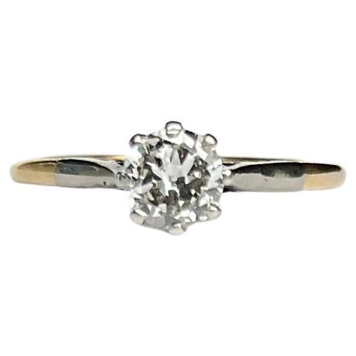Edwardian Diamond Platinum and 18 Carat Yellow Gold Solitaire Ring For Sale